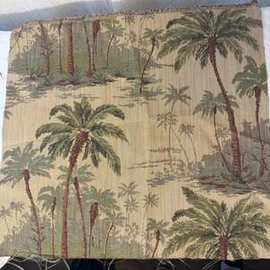 Tapestry Fabric Remnant 19.5x18 Tan Tropical Palm Tree Woven